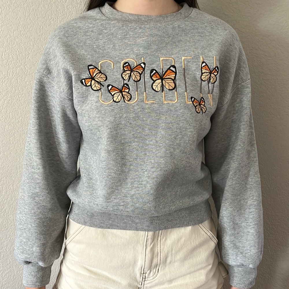 Like New Condition Shein Women's XS Golden Butterfly Grey Sweatshirt